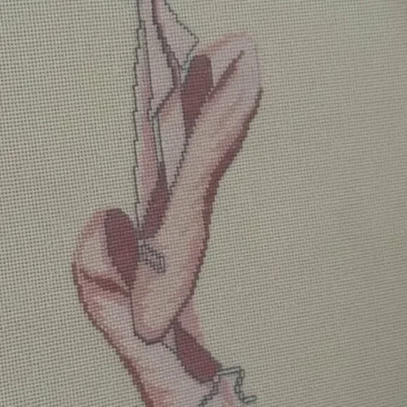 Framed Cross Stitch Ballerina Shoes In￼ Gorgeous white with Gold Oval Wood Frame - Picture 3 of 8